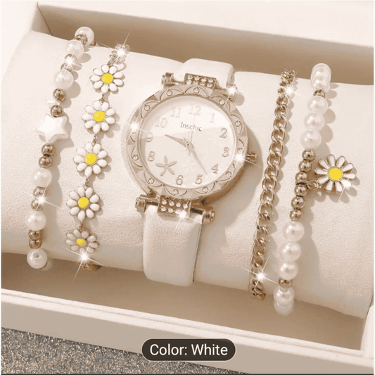 White lovers watch with a matching bracelet set – front view
