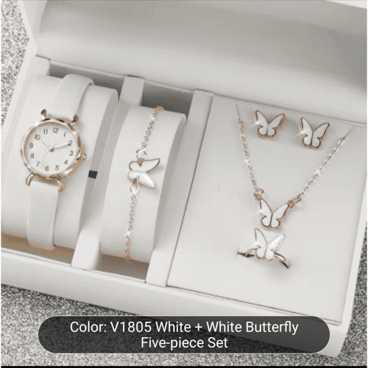 White watch and matching jewelry set beautifully displayed in a gift box