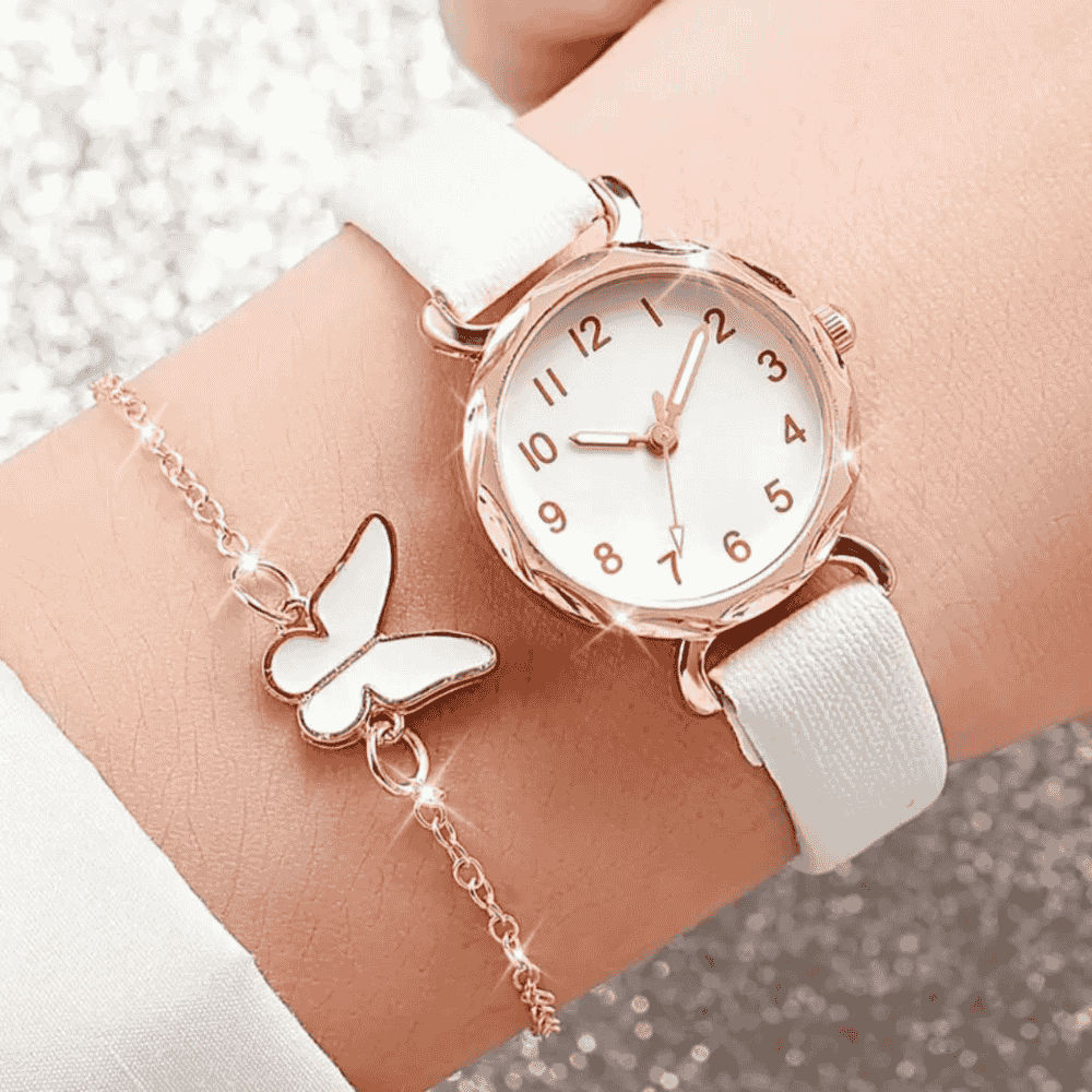 White lovers watch worn on wrist – elegant daily accessory for girls