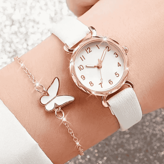 White lovers watch worn on wrist – elegant daily accessory for girls