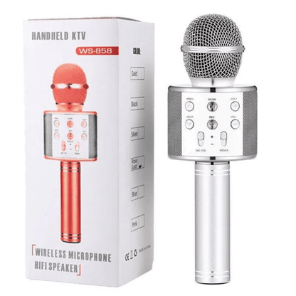 Handheld KTV microphone with packaging on a white background