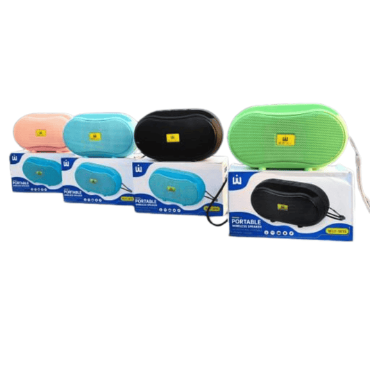 Portable speaker with packaging on a white background